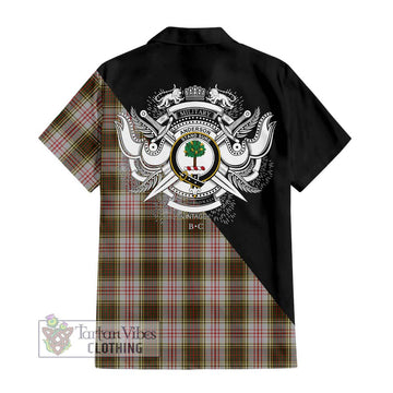 Anderson Dress Tartan Short Sleeve Button Shirt with Family Crest and Military Logo Style