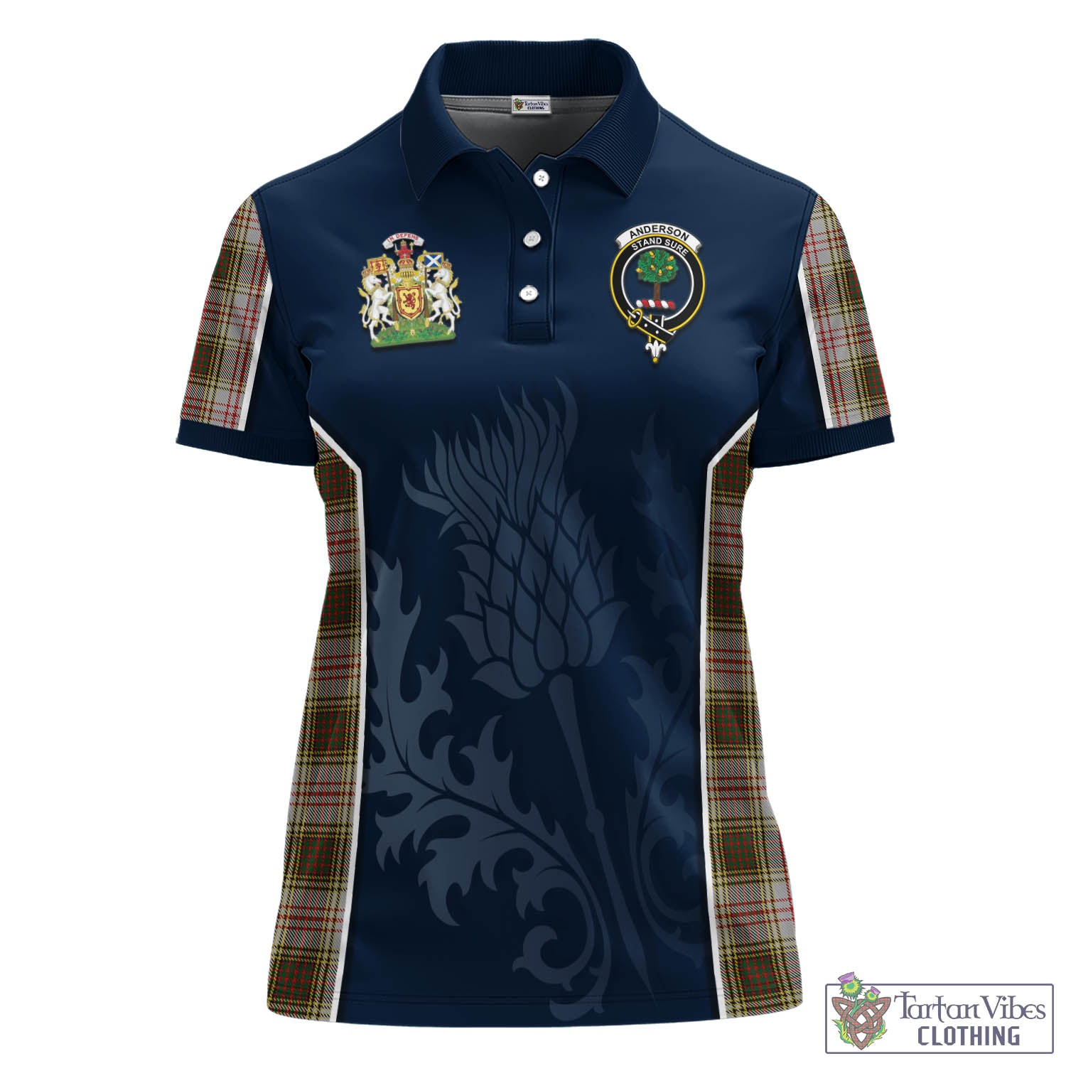 Tartan Vibes Clothing Anderson Dress Tartan Women's Polo Shirt with Family Crest and Scottish Thistle Vibes Sport Style