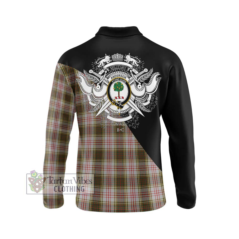 Anderson Dress Tartan Long Sleeve Polo Shirt with Family Crest and Military Logo Style - Tartanvibesclothing Shop