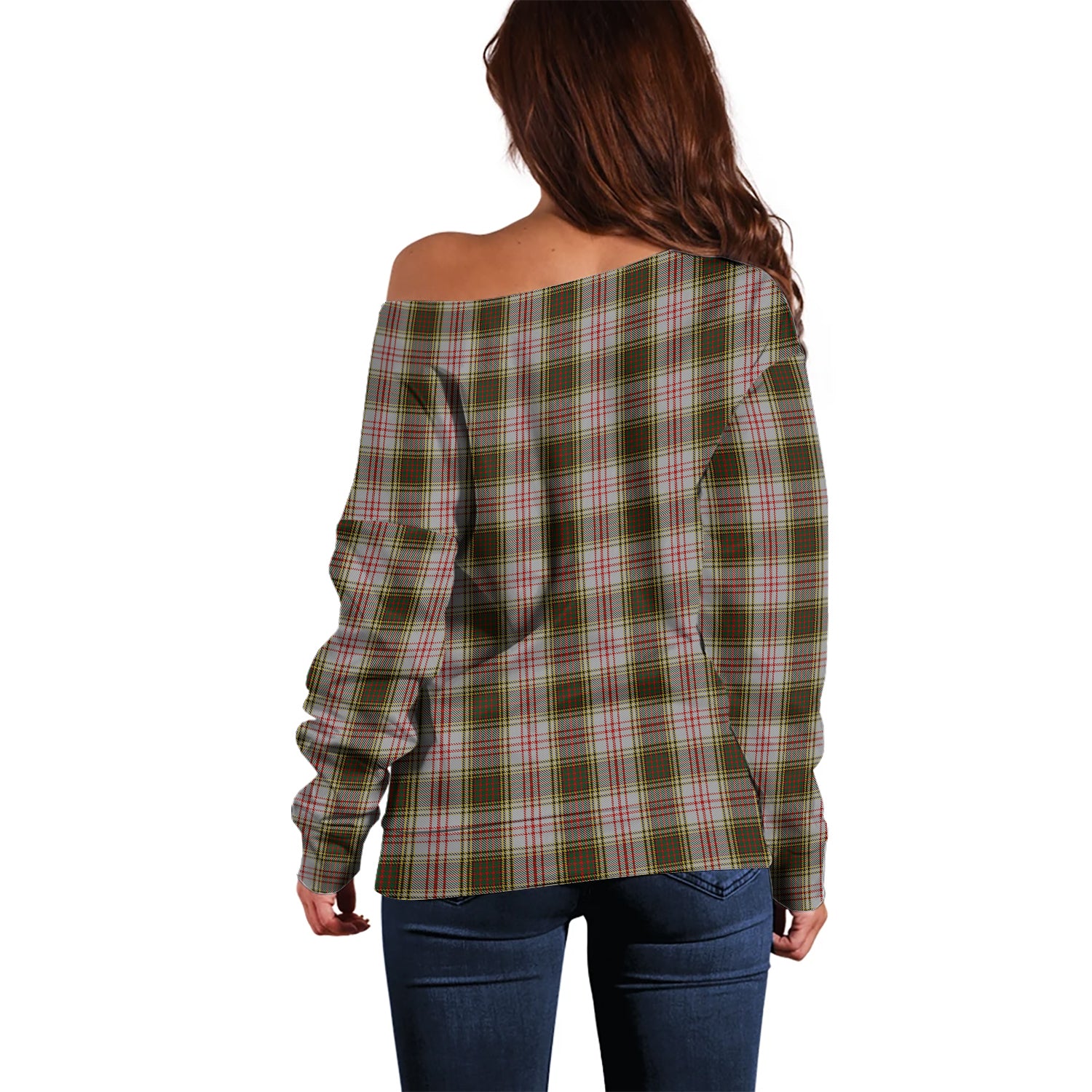 Anderson Dress Tartan Off Shoulder Women Sweater with Family Crest - Tartanvibesclothing