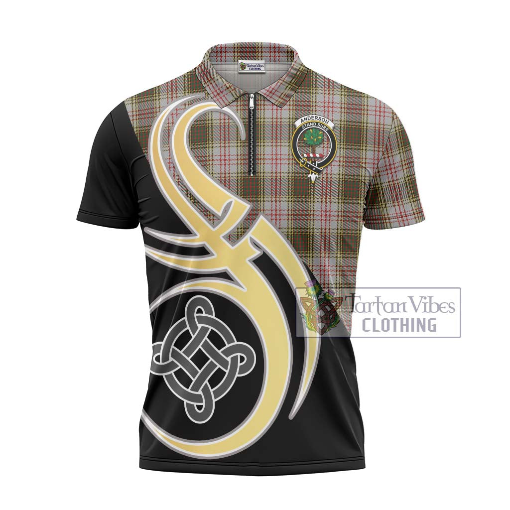 Tartan Vibes Clothing Anderson Dress Tartan Zipper Polo Shirt with Family Crest and Celtic Symbol Style