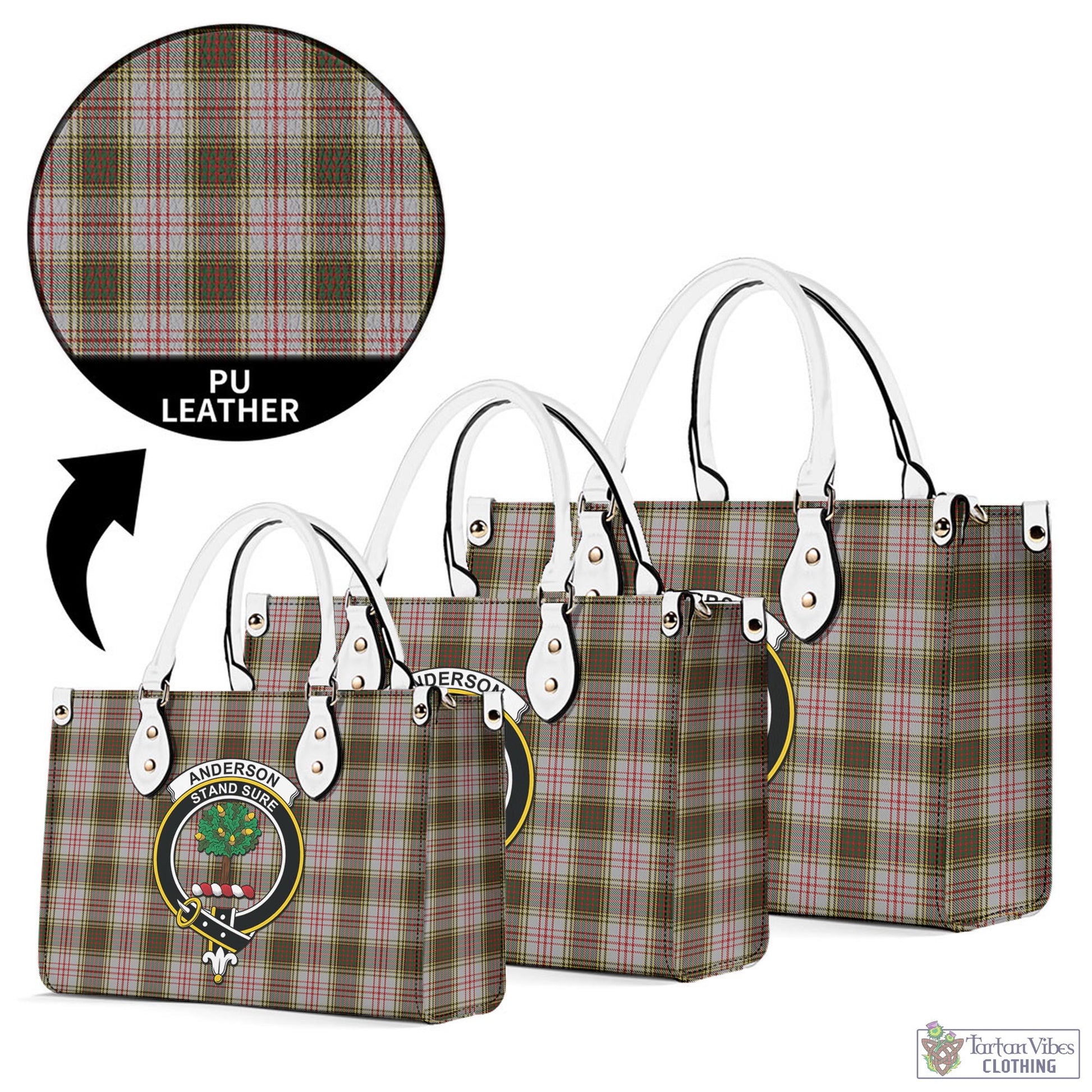 Tartan Vibes Clothing Anderson Dress Tartan Luxury Leather Handbags with Family Crest