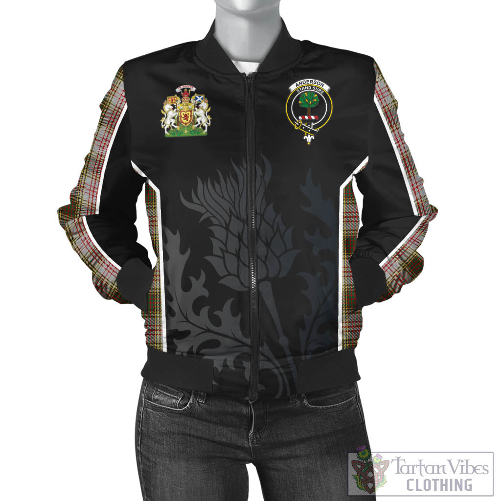 Tartan Vibes Clothing Anderson Dress Tartan Bomber Jacket with Family Crest and Scottish Thistle Vibes Sport Style