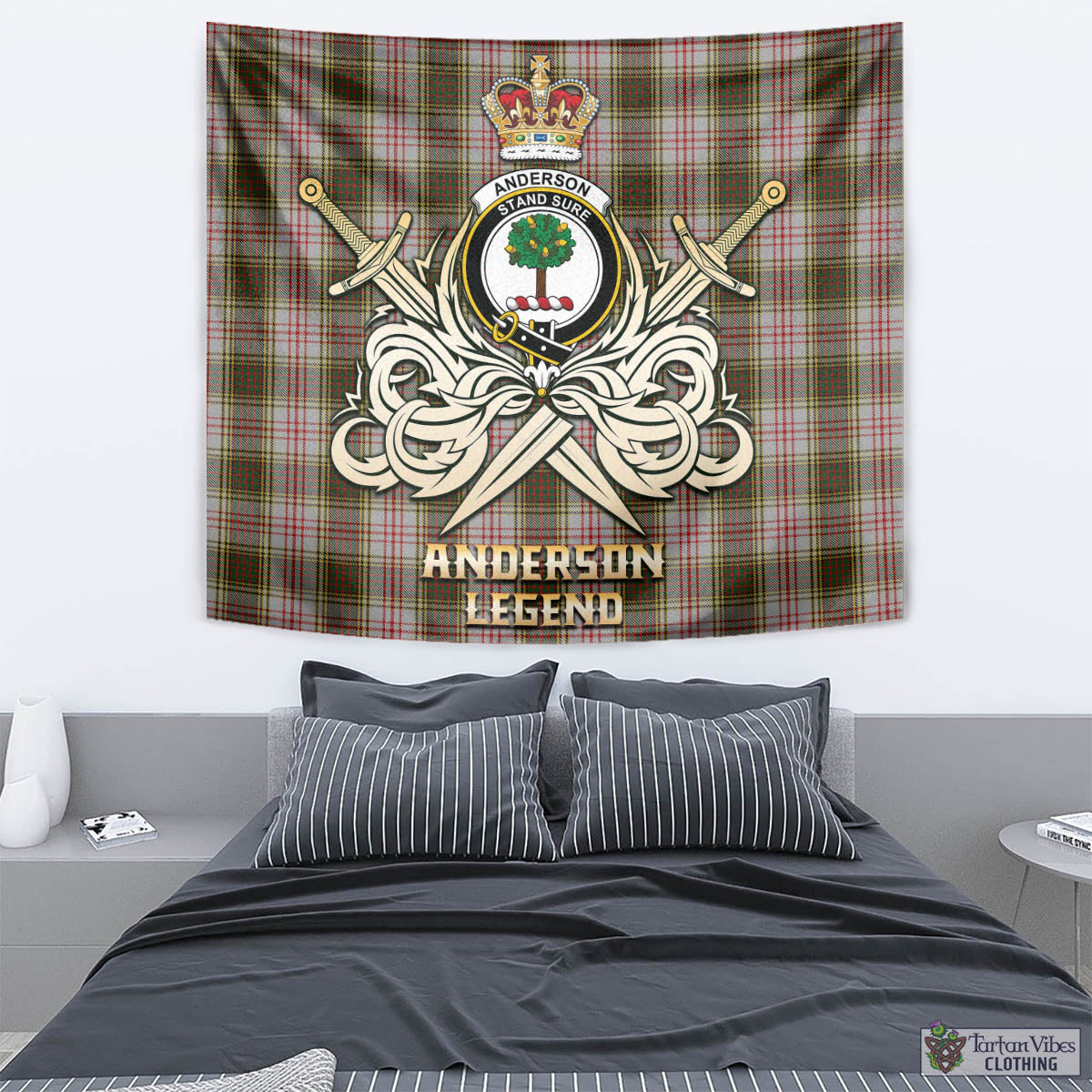 Tartan Vibes Clothing Anderson Dress Tartan Tapestry with Clan Crest and the Golden Sword of Courageous Legacy