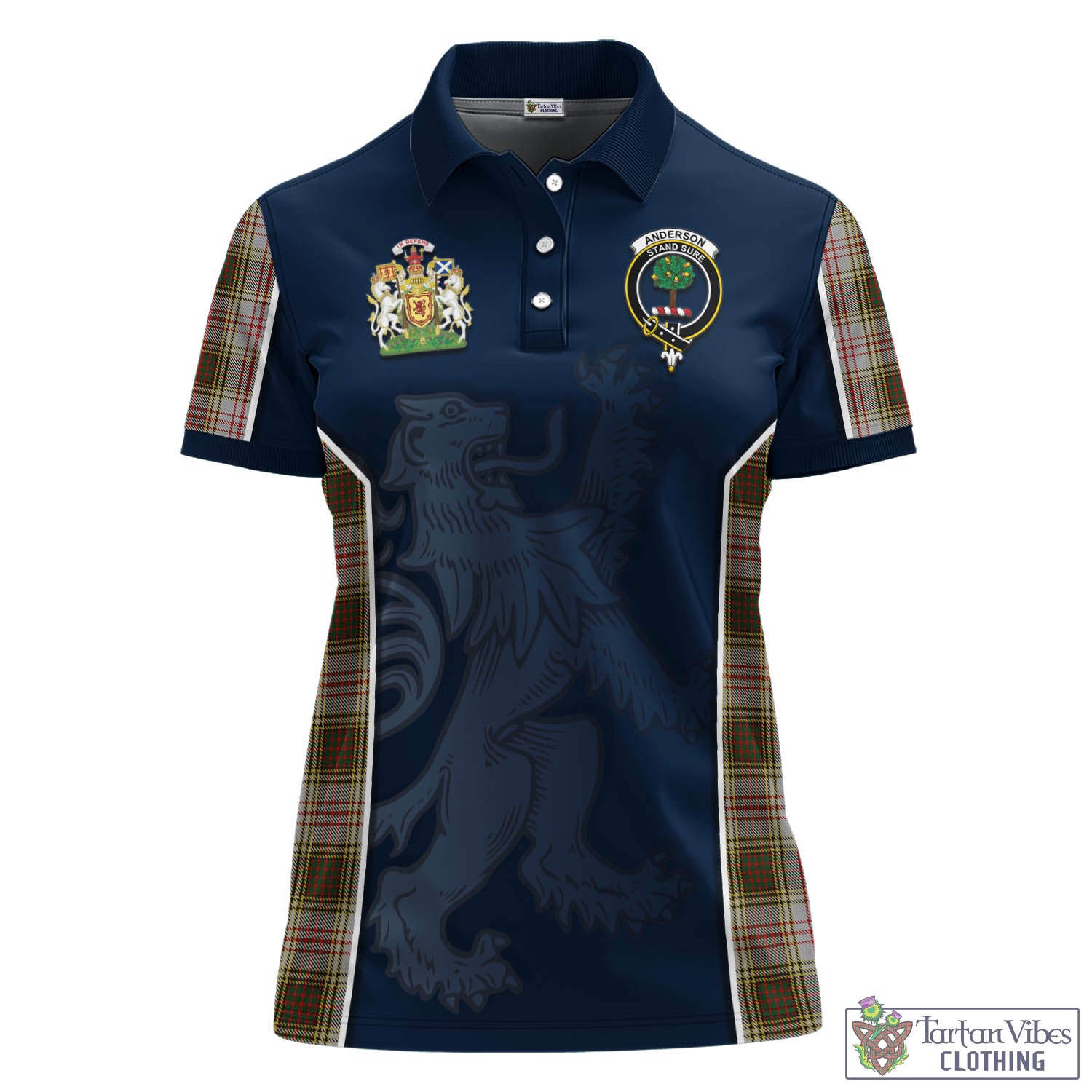 Tartan Vibes Clothing Anderson Dress Tartan Women's Polo Shirt with Family Crest and Lion Rampant Vibes Sport Style