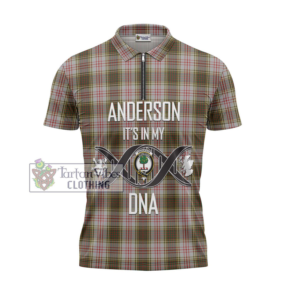 Anderson Dress Tartan Zipper Polo Shirt with Family Crest DNA In Me Style - Tartanvibesclothing Shop