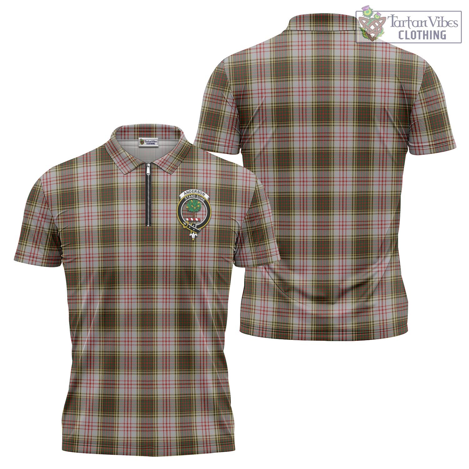 Tartan Vibes Clothing Anderson Dress Tartan Zipper Polo Shirt with Family Crest