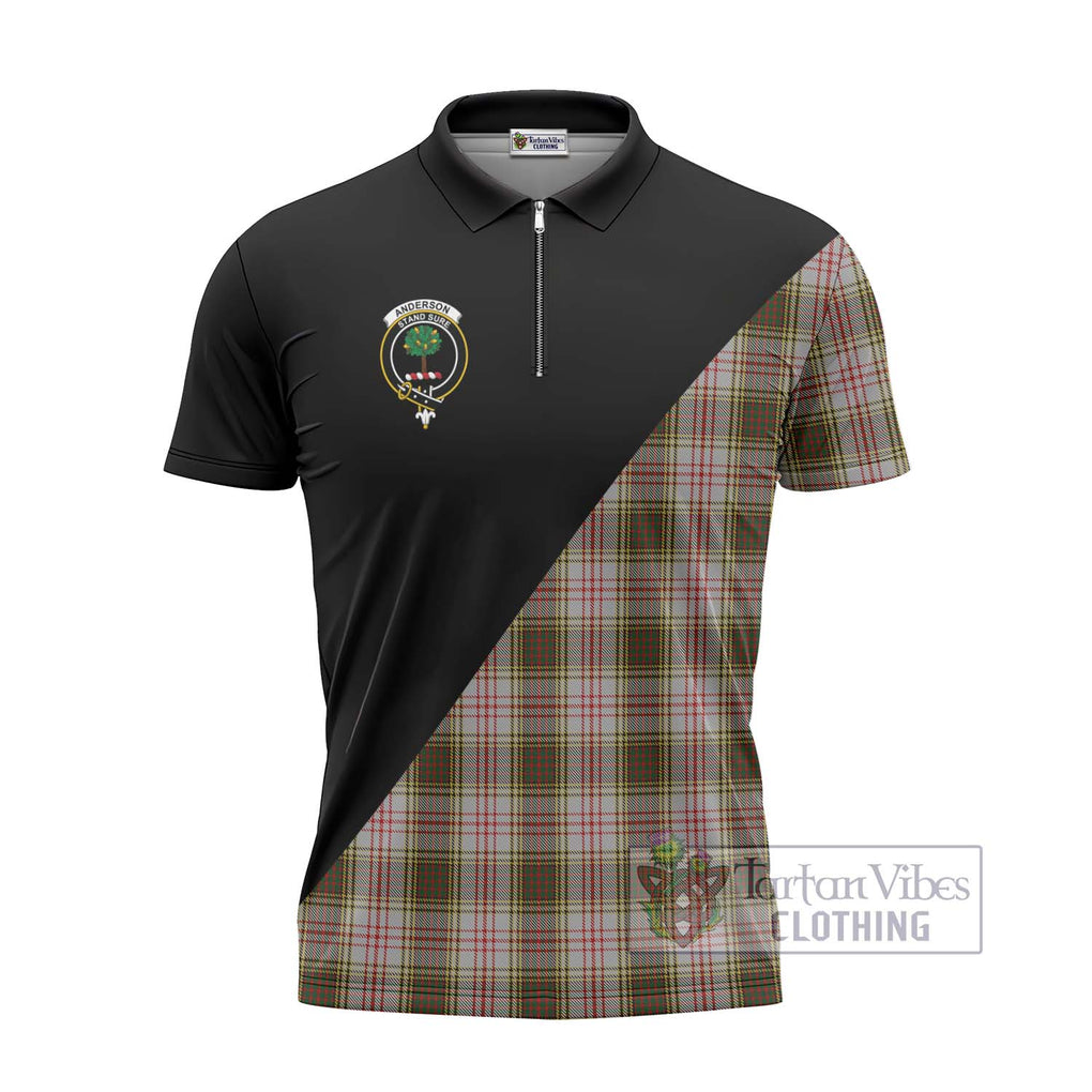 Anderson Dress Tartan Zipper Polo Shirt with Family Crest and Military Logo Style - Tartanvibesclothing Shop