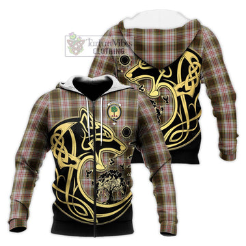 Anderson Dress Tartan Knitted Hoodie with Family Crest Celtic Wolf Style