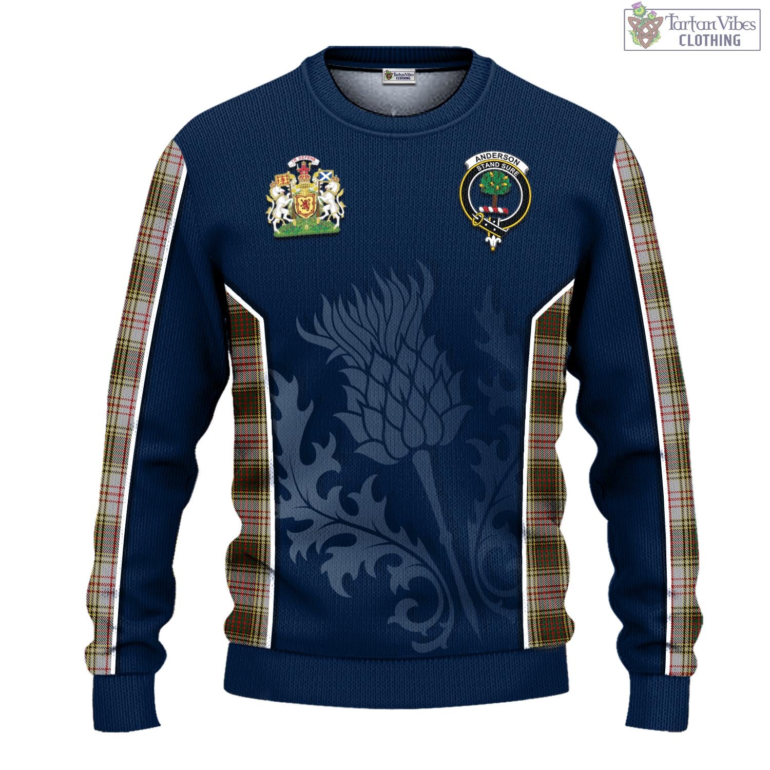 Tartan Vibes Clothing Anderson Dress Tartan Knitted Sweatshirt with Family Crest and Scottish Thistle Vibes Sport Style