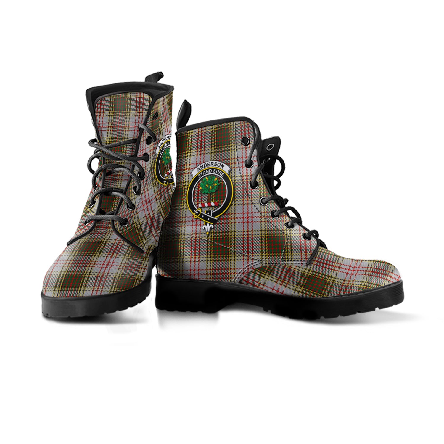 Anderson Dress Tartan Leather Boots with Family Crest - Tartanvibesclothing