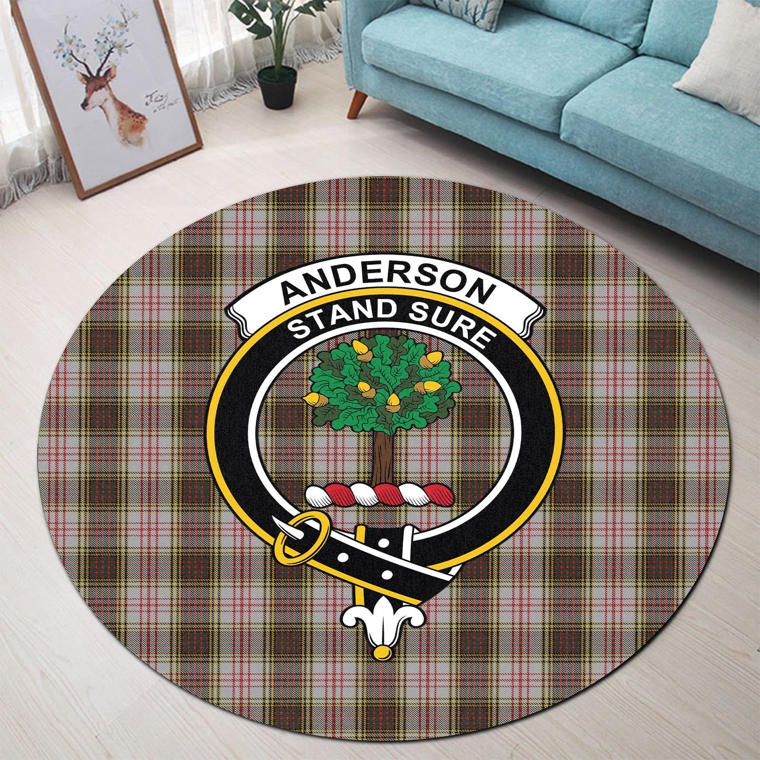 Anderson Dress Tartan Round Rug with Family Crest - Tartanvibesclothing