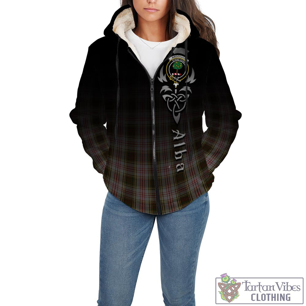 Tartan Vibes Clothing Anderson Dress Tartan Sherpa Hoodie Featuring Alba Gu Brath Family Crest Celtic Inspired