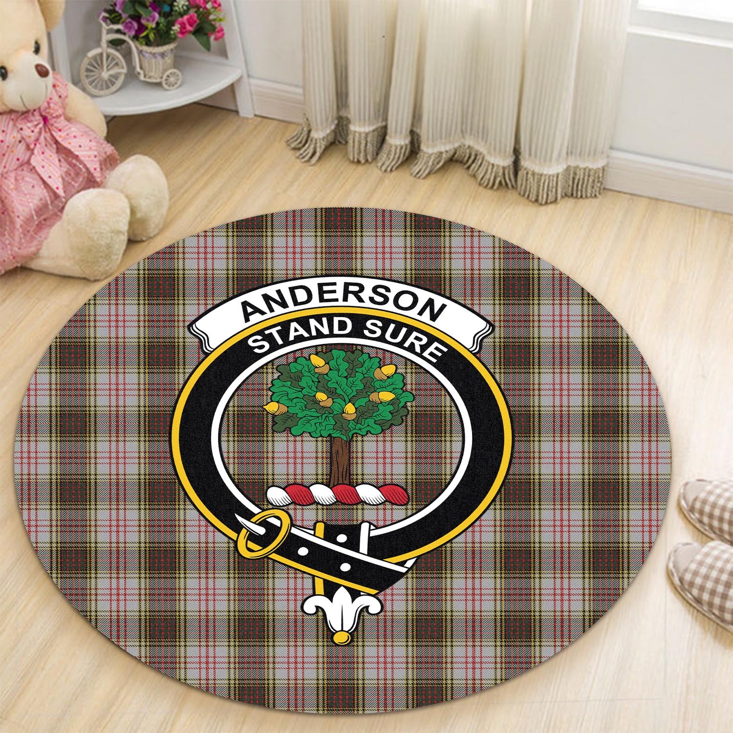 Anderson Dress Tartan Round Rug with Family Crest - Tartanvibesclothing