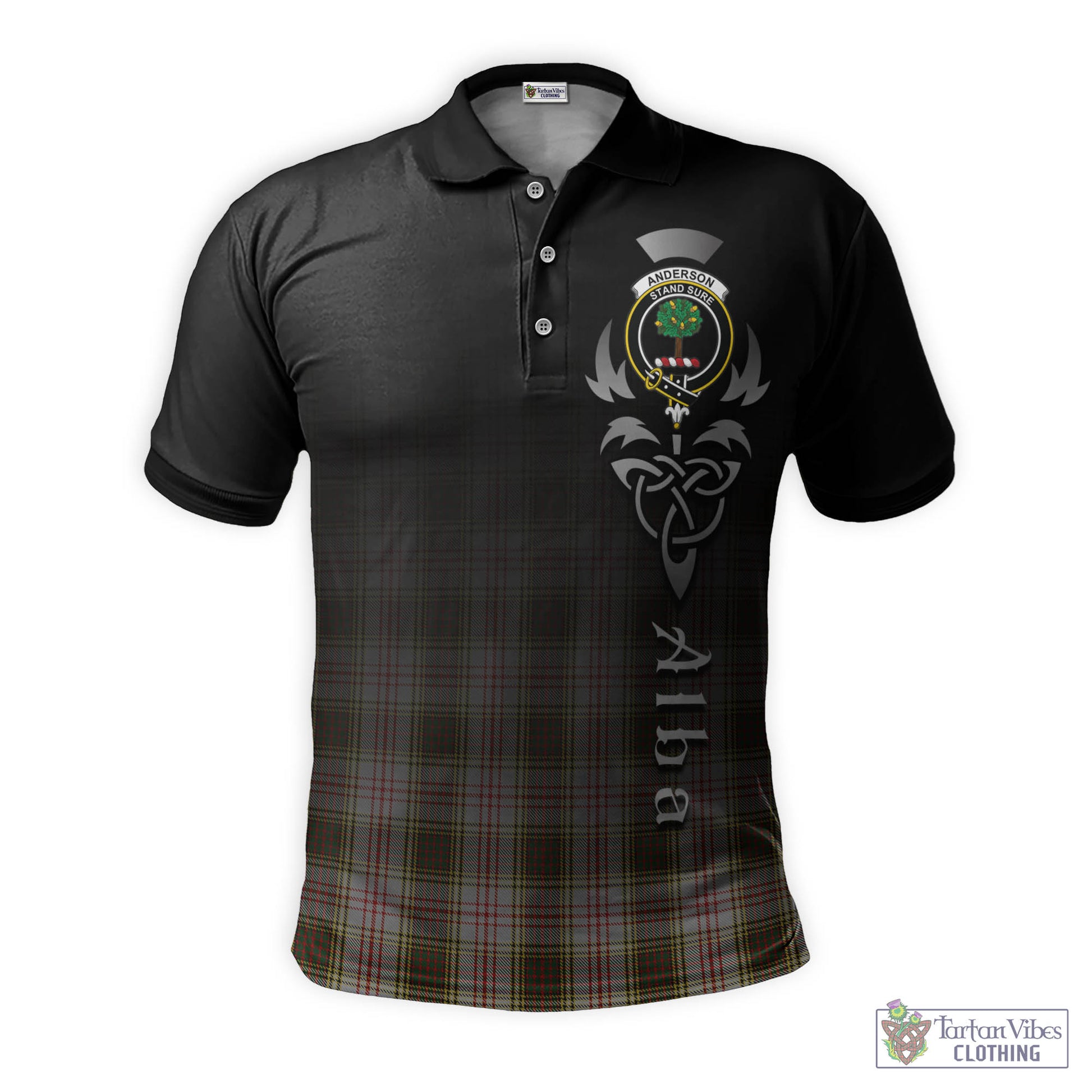 Tartan Vibes Clothing Anderson Dress Tartan Polo Shirt Featuring Alba Gu Brath Family Crest Celtic Inspired