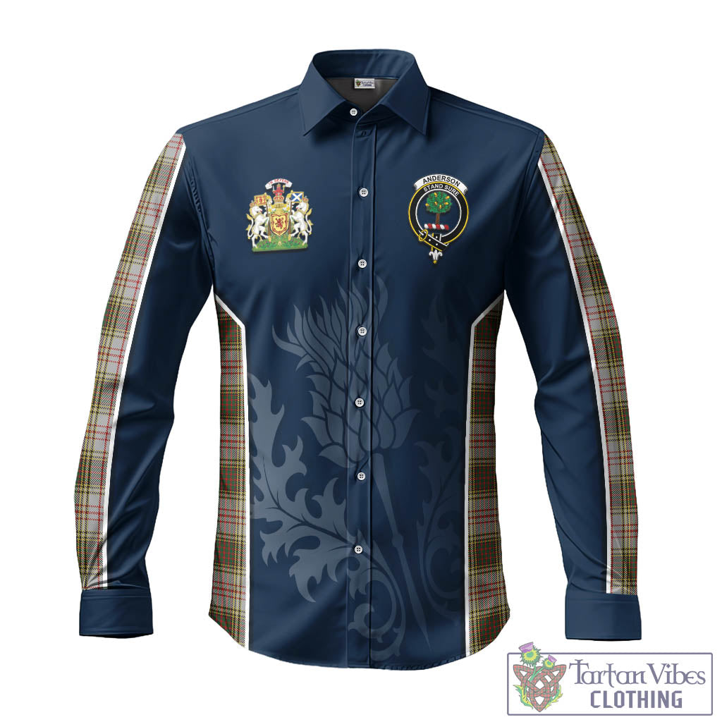 Tartan Vibes Clothing Anderson Dress Tartan Long Sleeve Button Up Shirt with Family Crest and Scottish Thistle Vibes Sport Style