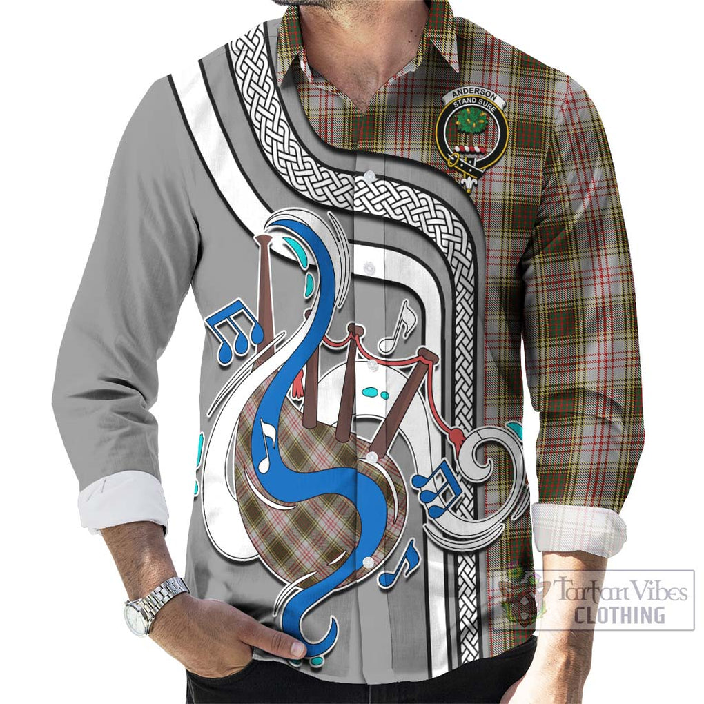 Anderson Dress Tartan Long Sleeve Button Shirt with Epic Bagpipe Style - Tartanvibesclothing Shop