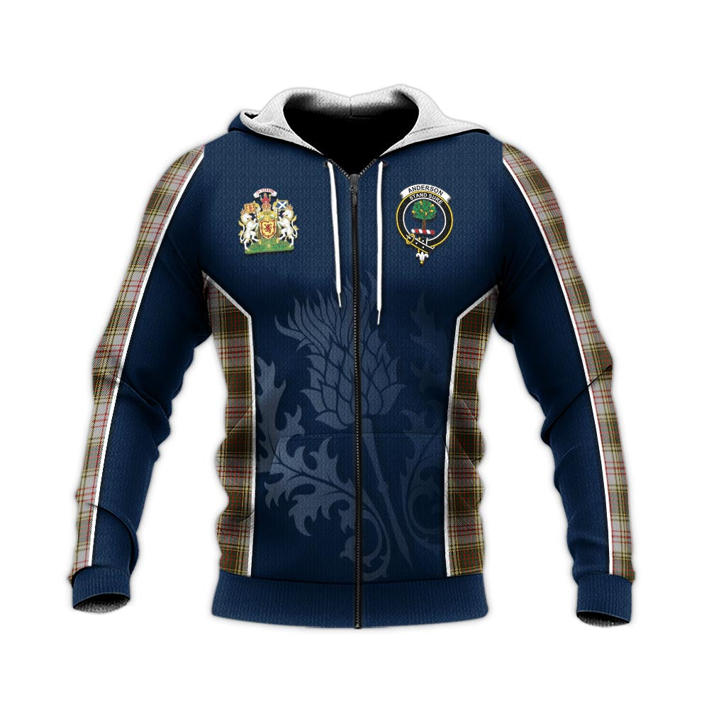 Tartan Vibes Clothing Anderson Dress Tartan Knitted Hoodie with Family Crest and Scottish Thistle Vibes Sport Style