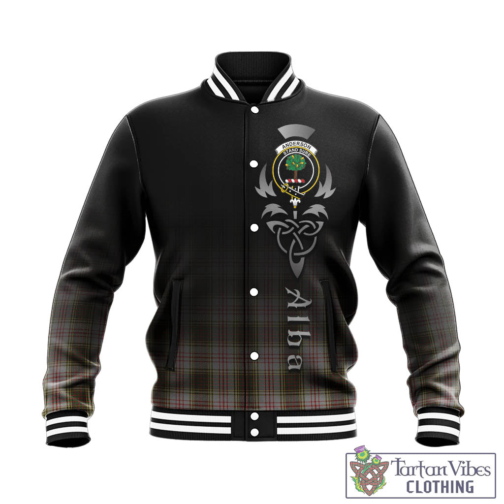 Tartan Vibes Clothing Anderson Dress Tartan Baseball Jacket Featuring Alba Gu Brath Family Crest Celtic Inspired