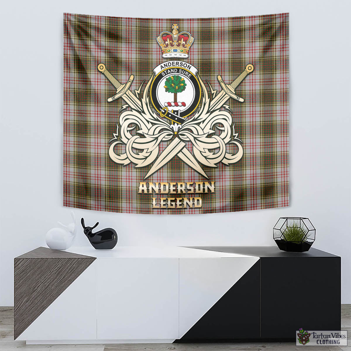 Tartan Vibes Clothing Anderson Dress Tartan Tapestry with Clan Crest and the Golden Sword of Courageous Legacy