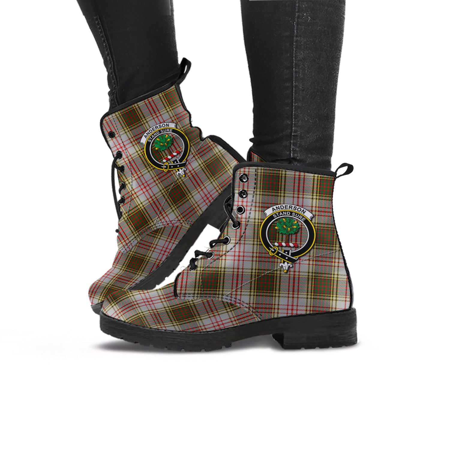 Anderson Dress Tartan Leather Boots with Family Crest - Tartanvibesclothing