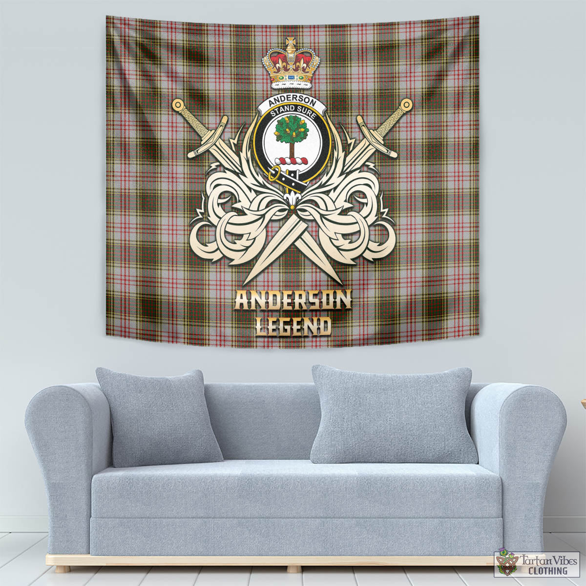 Tartan Vibes Clothing Anderson Dress Tartan Tapestry with Clan Crest and the Golden Sword of Courageous Legacy