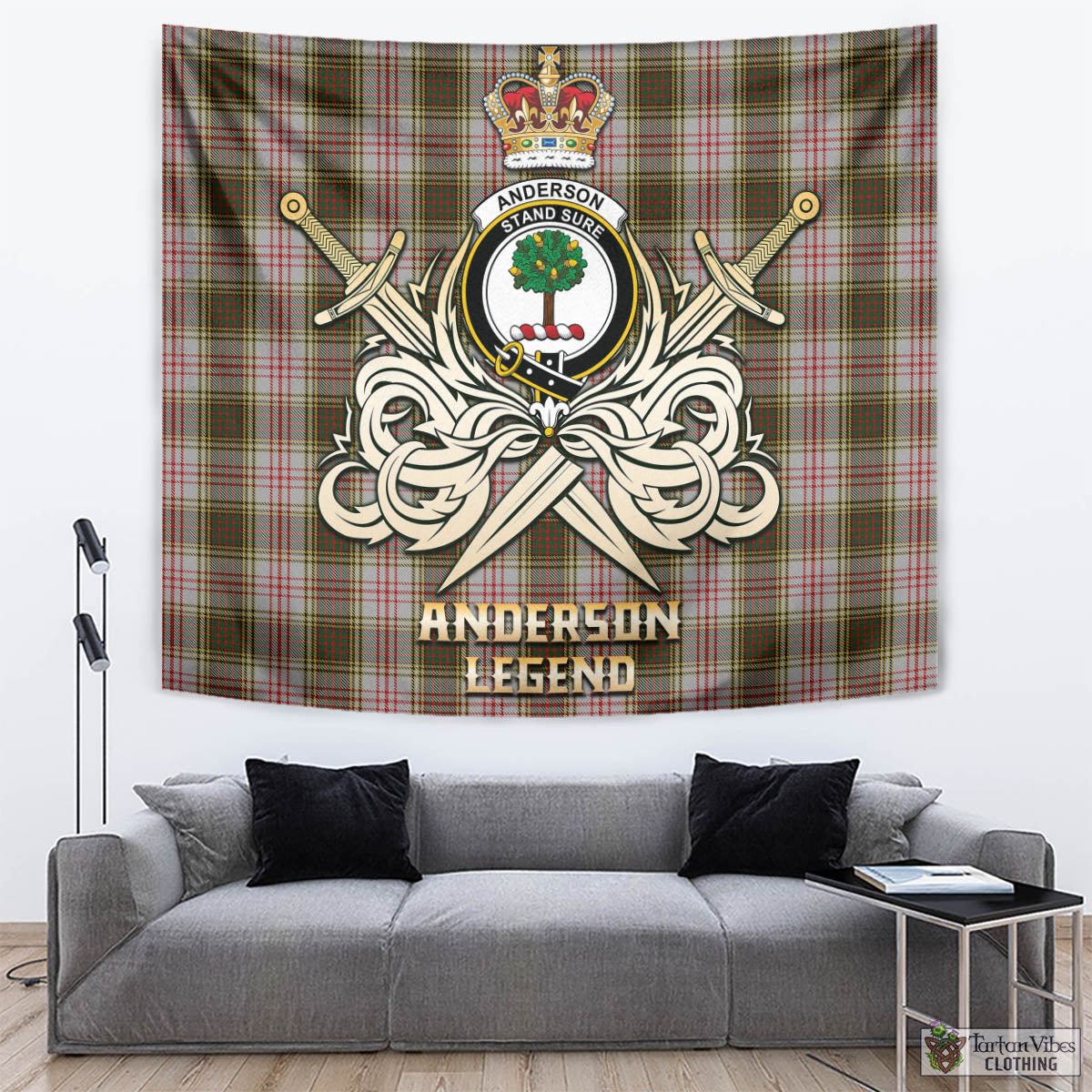 Tartan Vibes Clothing Anderson Dress Tartan Tapestry with Clan Crest and the Golden Sword of Courageous Legacy