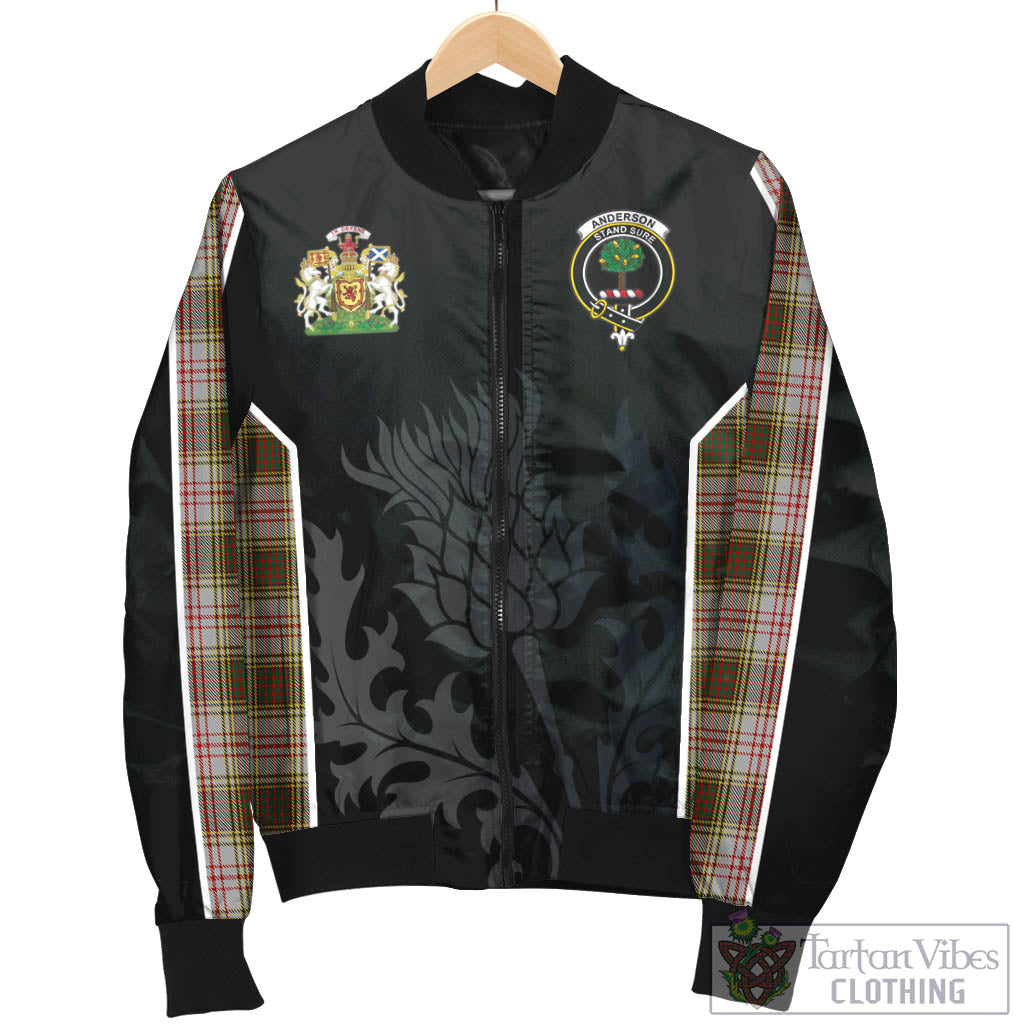 Tartan Vibes Clothing Anderson Dress Tartan Bomber Jacket with Family Crest and Scottish Thistle Vibes Sport Style