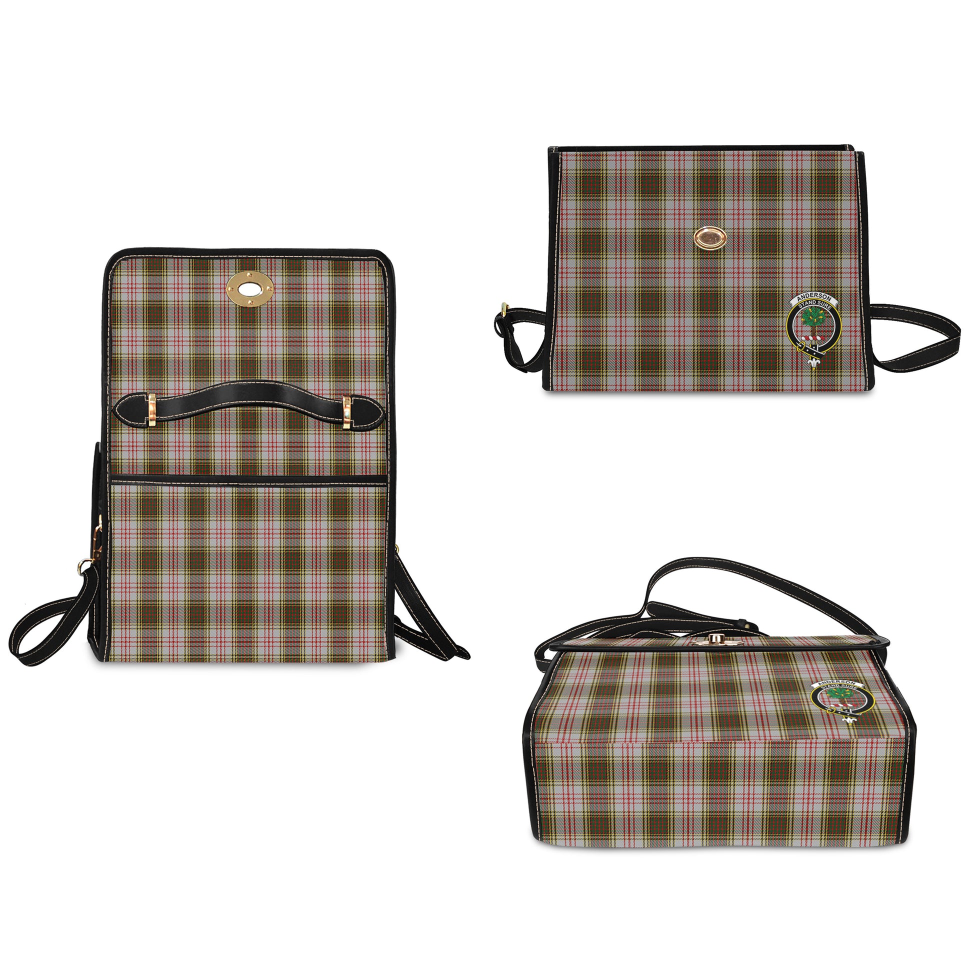 Anderson Dress Tartan Leather Strap Waterproof Canvas Bag with Family Crest - Tartanvibesclothing