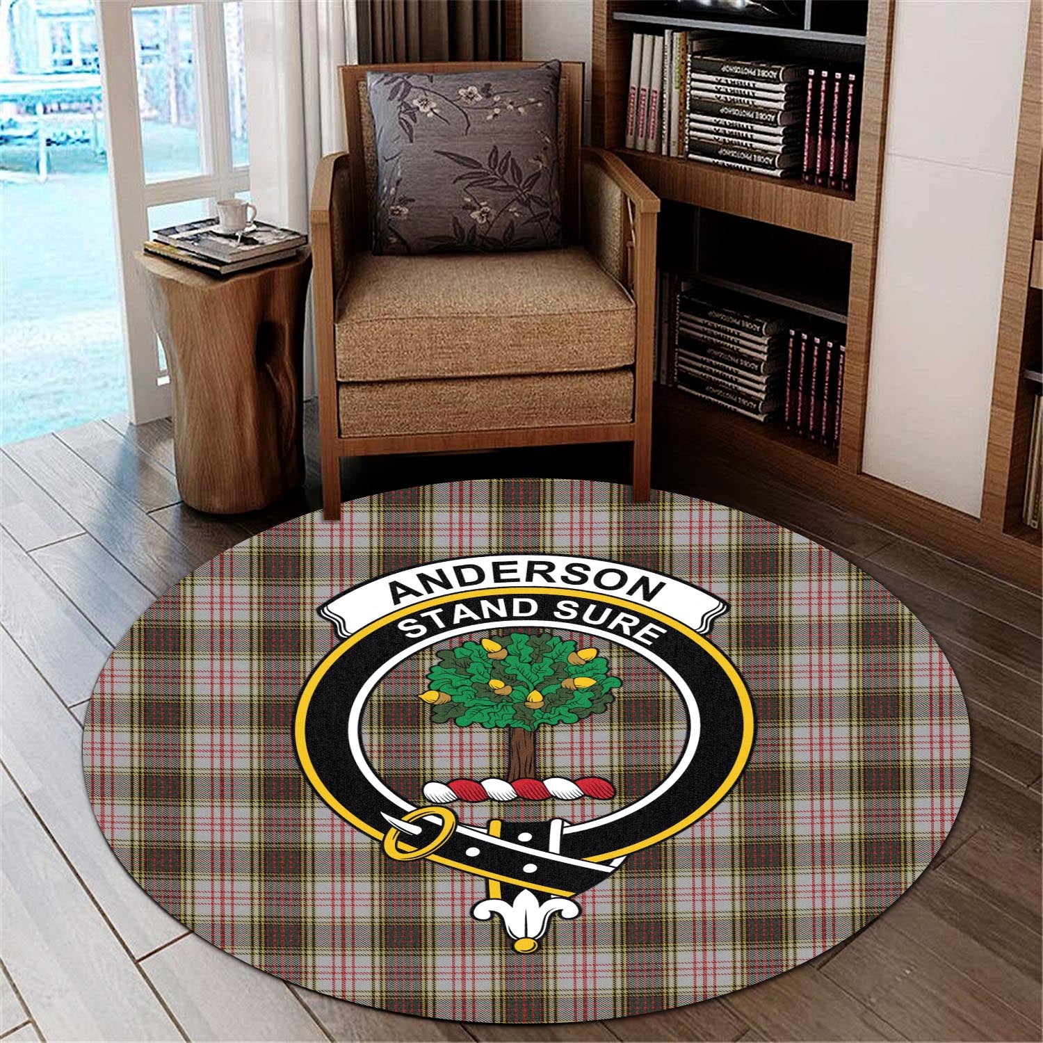 Anderson Dress Tartan Round Rug with Family Crest - Tartanvibesclothing