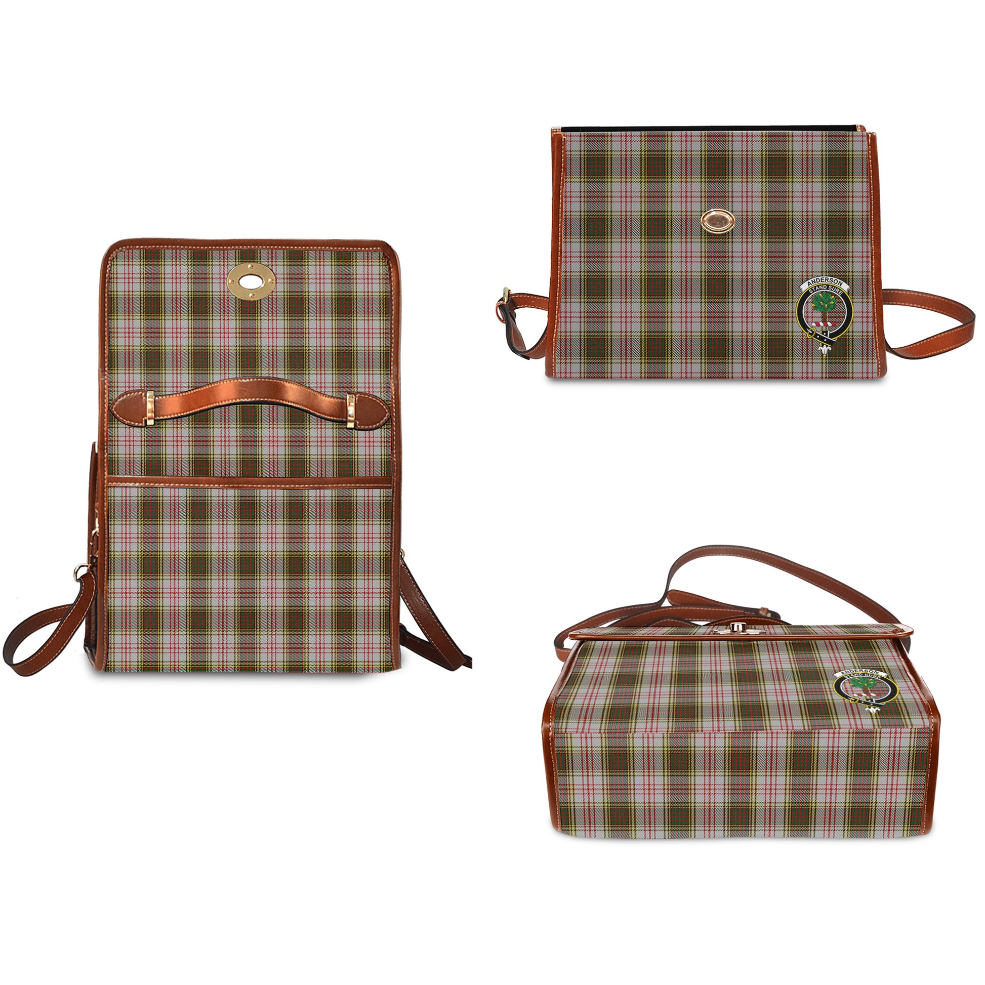 Anderson Dress Tartan Leather Strap Waterproof Canvas Bag with Family Crest - Tartanvibesclothing