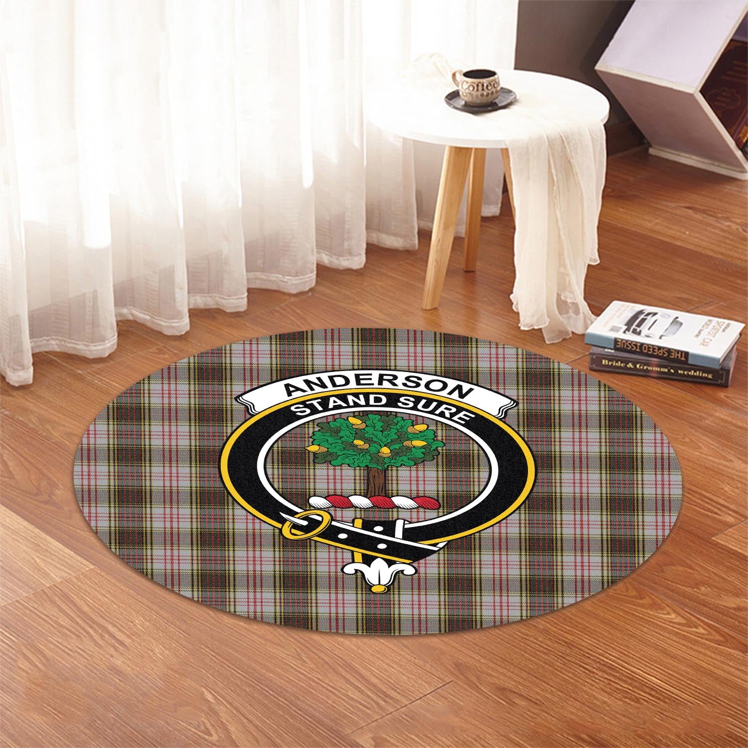 Anderson Dress Tartan Round Rug with Family Crest - Tartanvibesclothing