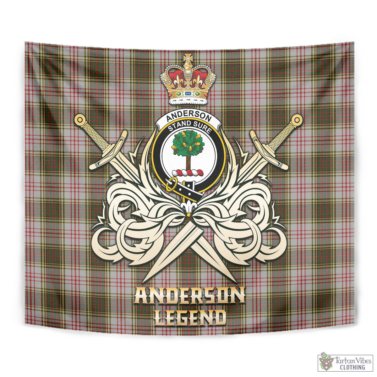 Tartan Vibes Clothing Anderson Dress Tartan Tapestry with Clan Crest and the Golden Sword of Courageous Legacy