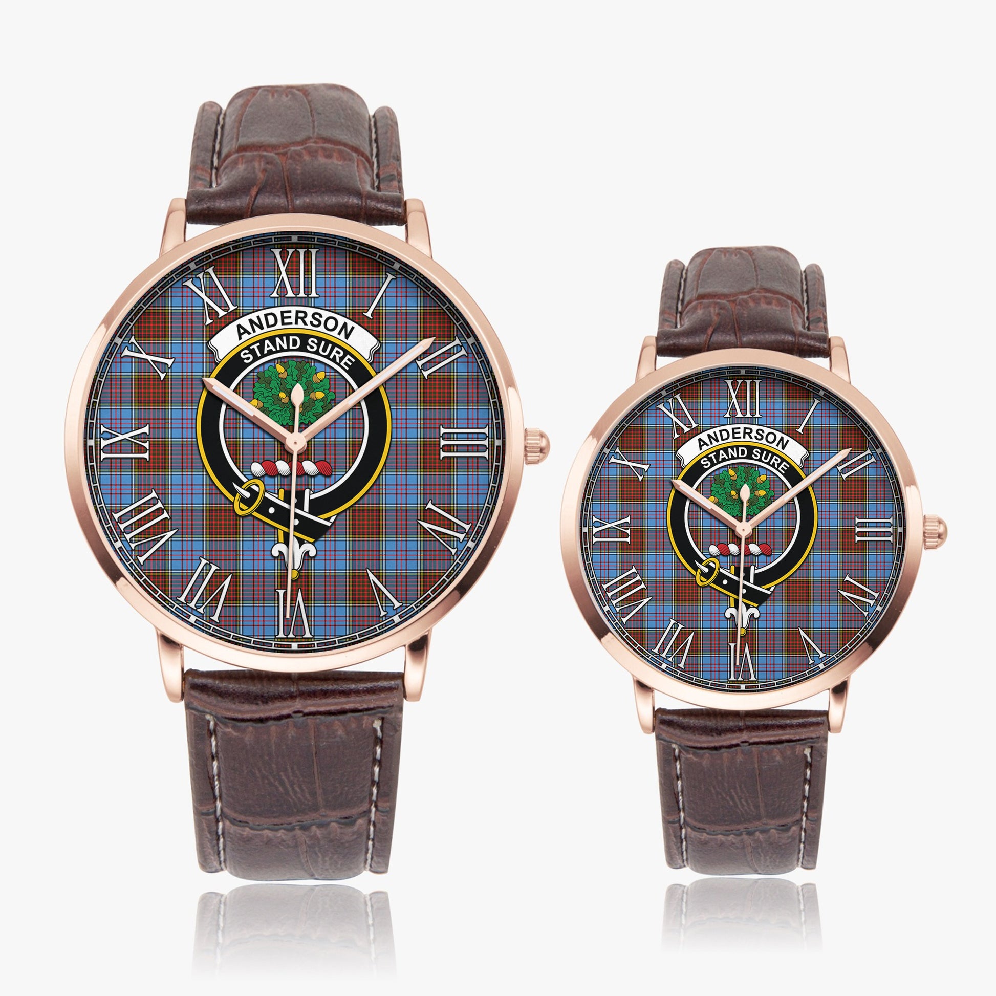 Anderson Modern Tartan Family Crest Leather Strap Quartz Watch - Tartanvibesclothing