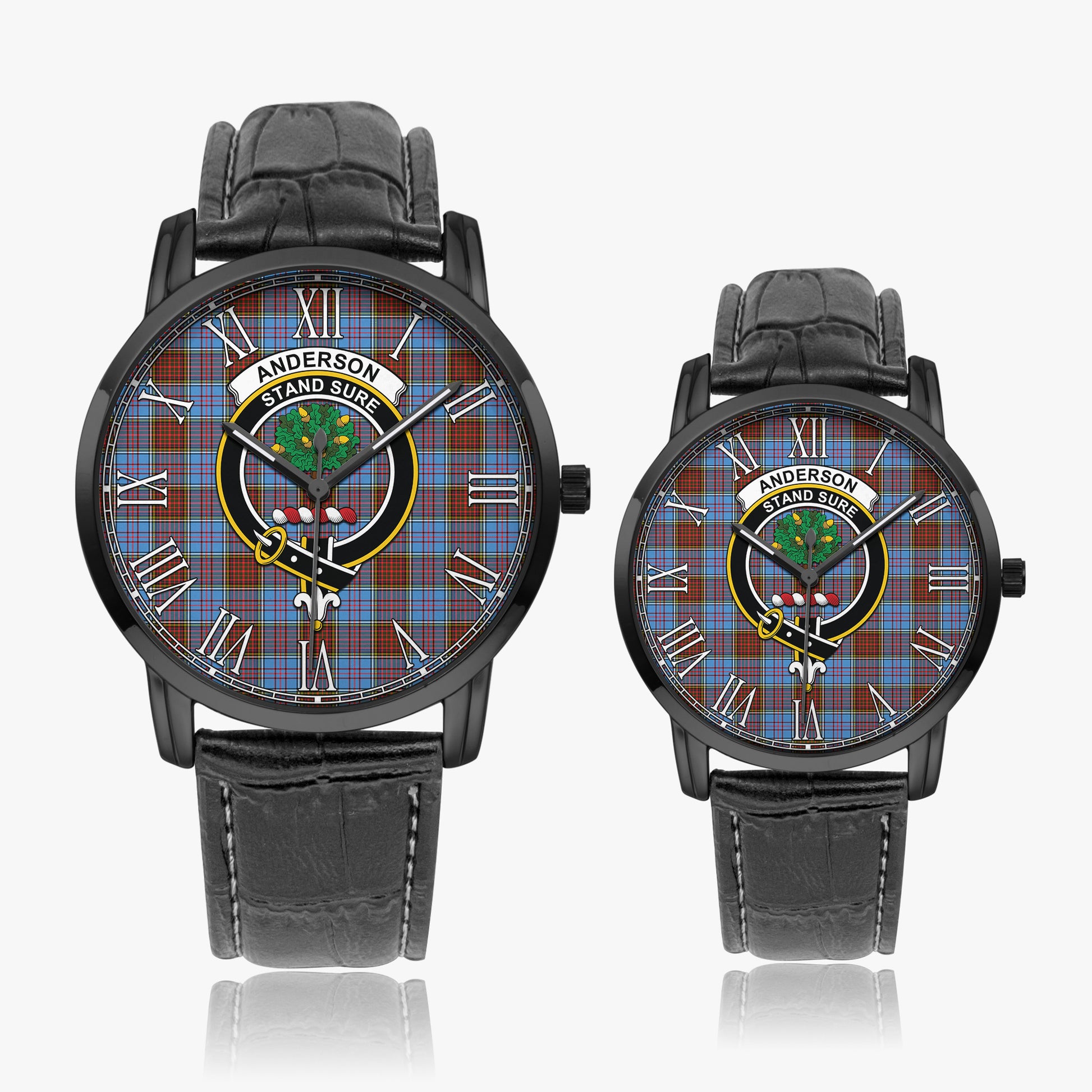 Anderson Modern Tartan Family Crest Leather Strap Quartz Watch - Tartanvibesclothing