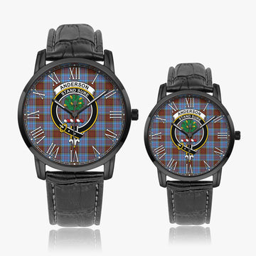 Anderson Modern Tartan Family Crest Leather Strap Quartz Watch