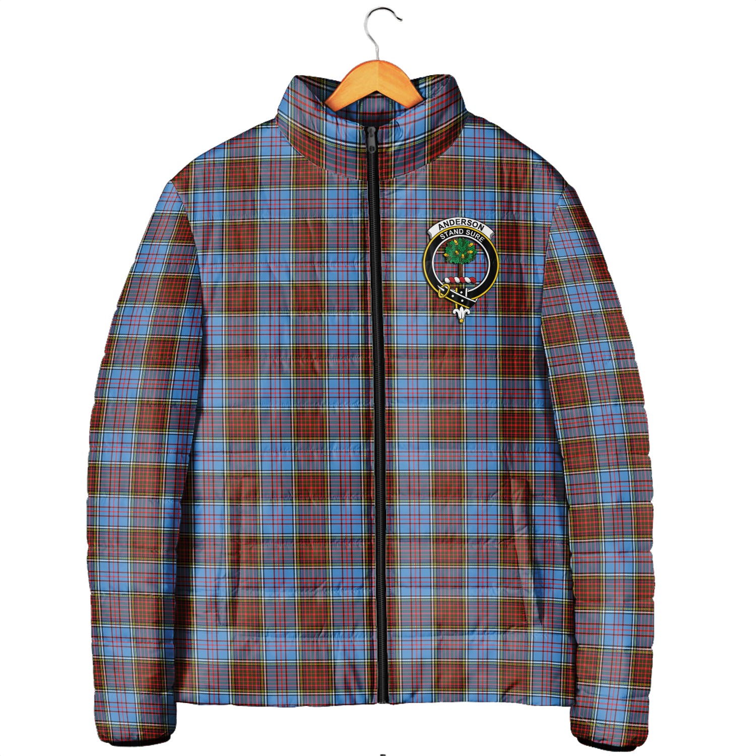 Anderson Modern Tartan Padded Jacket with Family Crest Men's Padded Jacket - Tartan Vibes Clothing