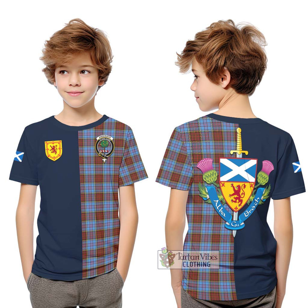 Tartan Vibes Clothing Anderson Modern Tartan Kid T-Shirt with Scottish Lion Royal Arm Half Style