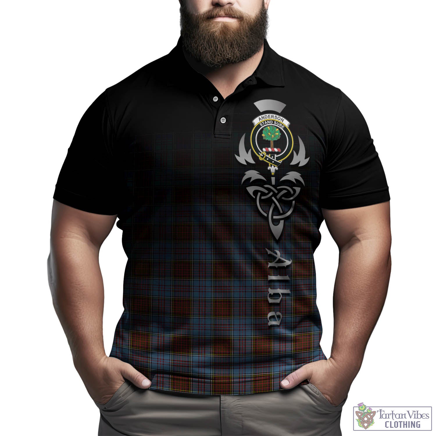 Tartan Vibes Clothing Anderson Modern Tartan Polo Shirt Featuring Alba Gu Brath Family Crest Celtic Inspired