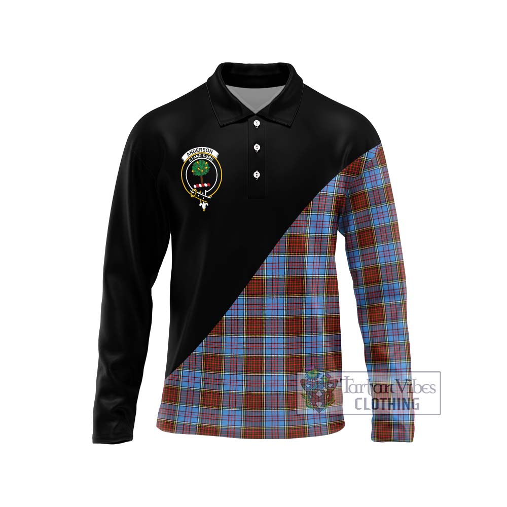 Anderson Modern Tartan Long Sleeve Polo Shirt with Family Crest and Military Logo Style Unisex - Tartanvibesclothing Shop