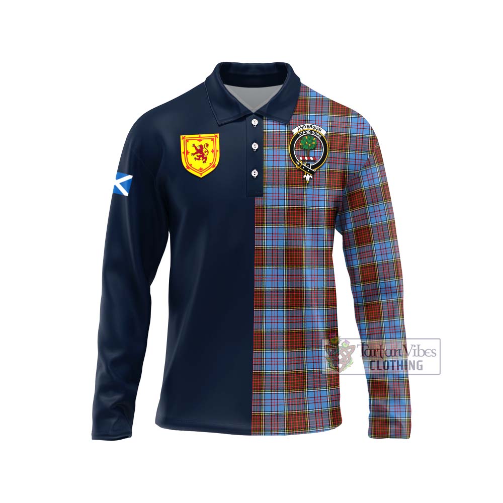 Tartan Vibes Clothing Anderson Modern Tartan Long Sleeve Polo Shirt with Scottish Lion Royal Arm Half Style