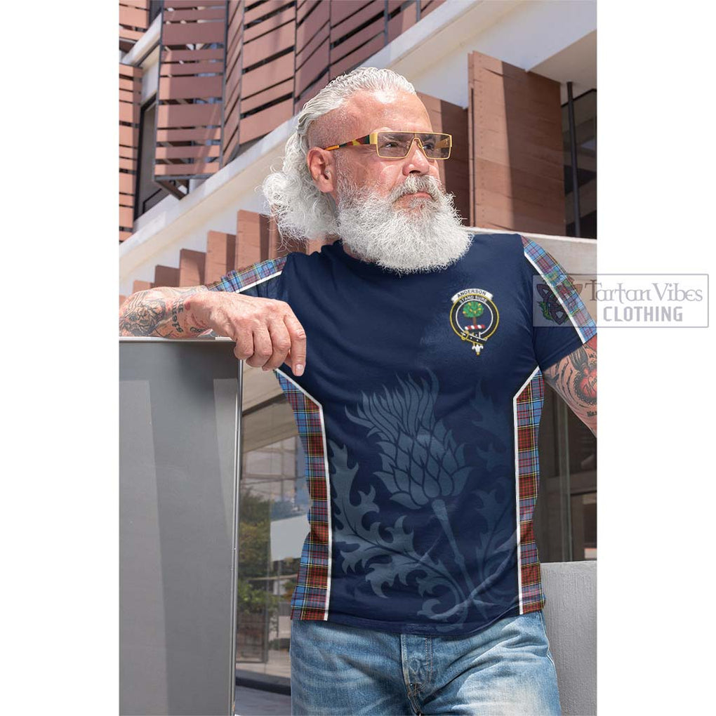 Tartan Vibes Clothing Anderson Modern Tartan Cotton T-shirt with Family Crest and Scottish Thistle Vibes Sport Style