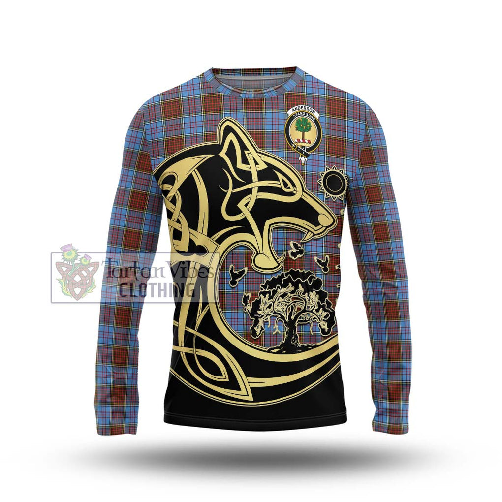 Anderson Modern Tartan Long Sleeve T-Shirt with Family Crest Celtic Wolf Style Unisex - Tartan Vibes Clothing