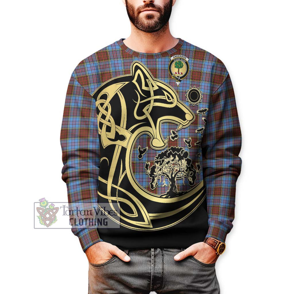 Anderson Modern Tartan Sweatshirt with Family Crest Celtic Wolf Style Unisex - Tartan Vibes Clothing