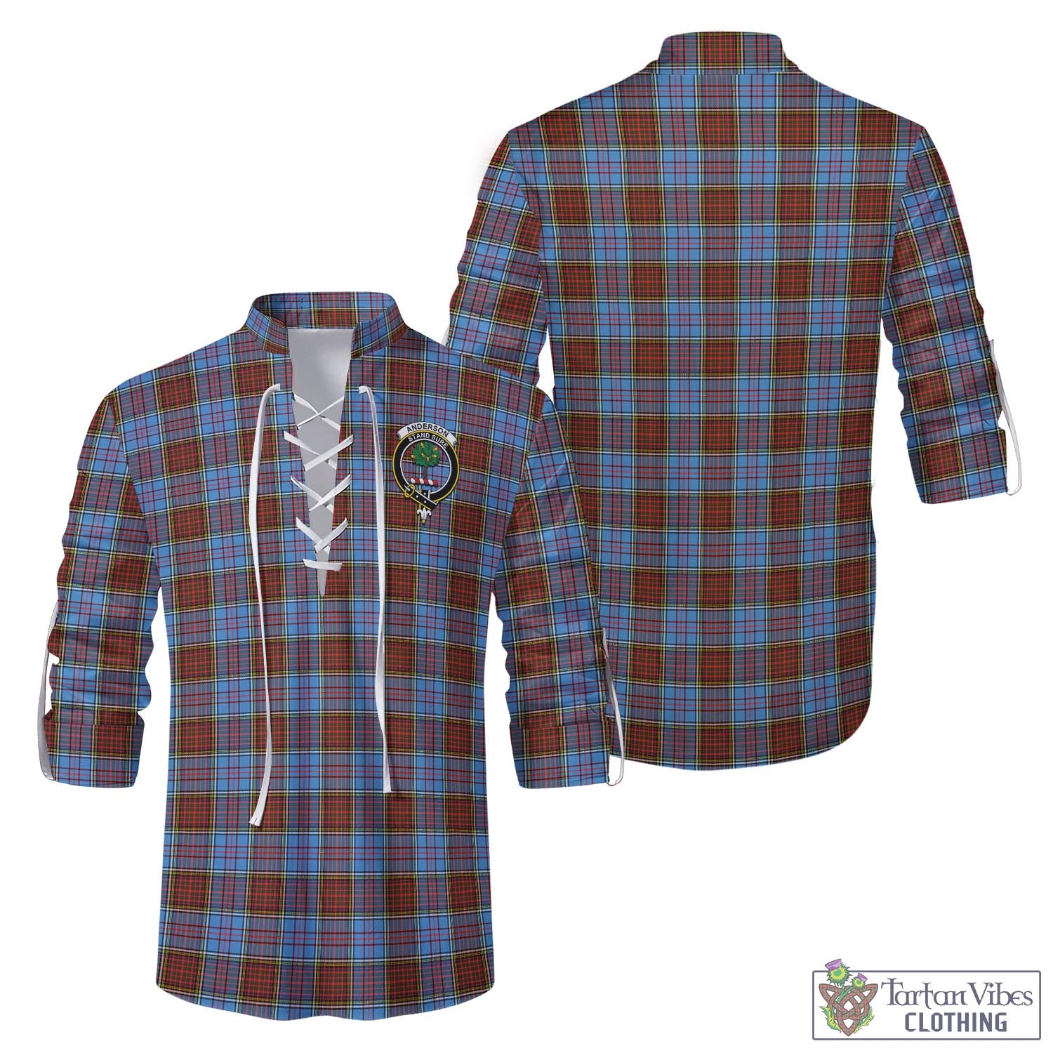 Tartan Vibes Clothing Anderson Modern Tartan Men's Scottish Traditional Jacobite Ghillie Kilt Shirt with Family Crest