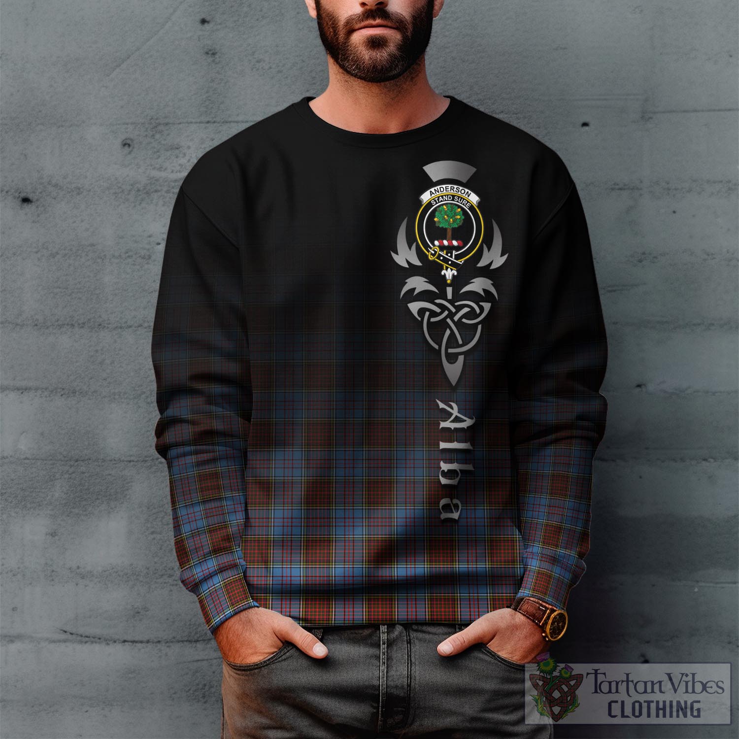 Tartan Vibes Clothing Anderson Modern Tartan Sweatshirt Featuring Alba Gu Brath Family Crest Celtic Inspired