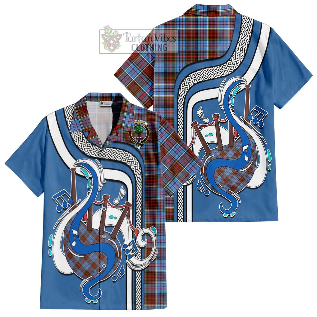 Anderson Modern Tartan Short Sleeve Button Shirt with Epic Bagpipe Style Kid - Tartanvibesclothing Shop