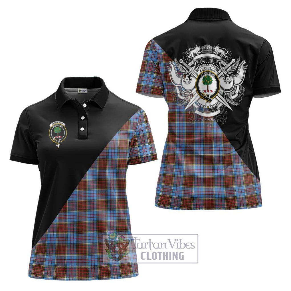 Anderson Modern Tartan Women's Polo Shirt with Family Crest and Military Logo Style Women - Tartanvibesclothing Shop