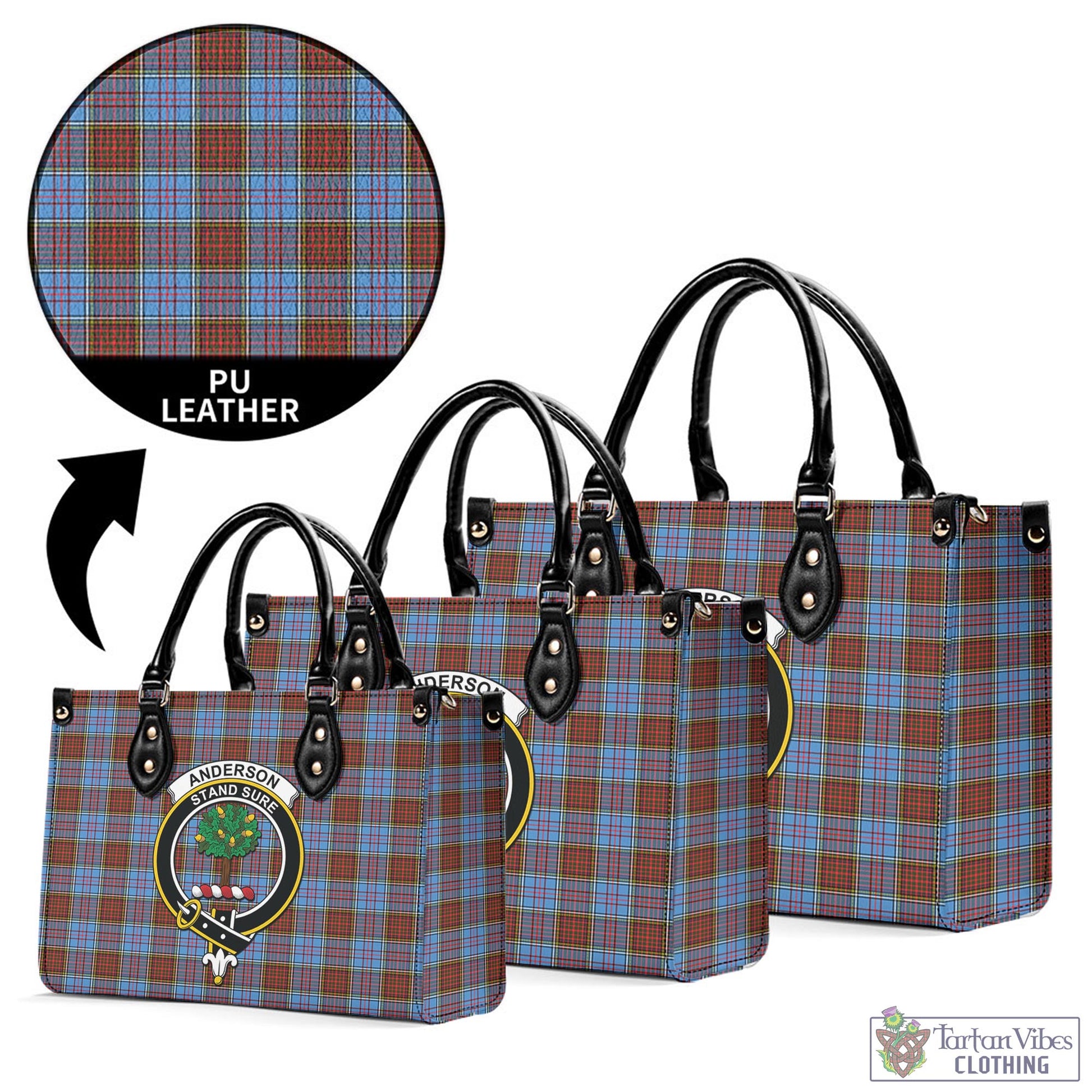 Tartan Vibes Clothing Anderson Modern Tartan Luxury Leather Handbags with Family Crest