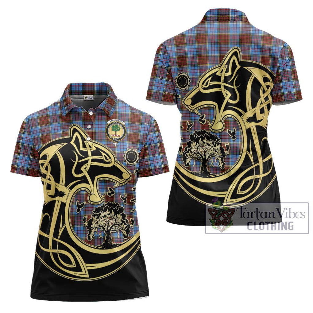 Anderson Modern Tartan Women's Polo Shirt with Family Crest Celtic Wolf Style Women - Tartanvibesclothing Shop